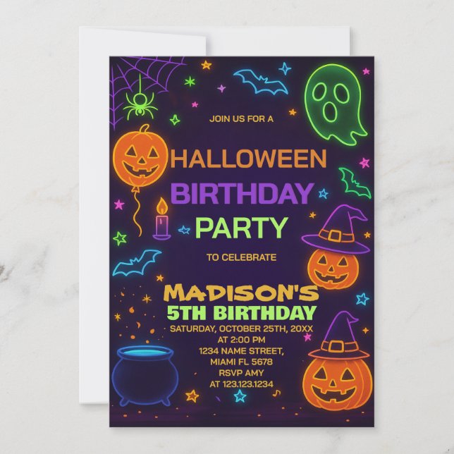 Glow Party Halloween Birthday Invitation (Front)