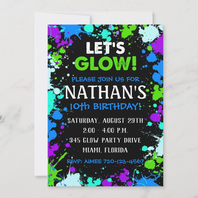 Glow Party Invitation | Glow Birthday Party Invite (Front)