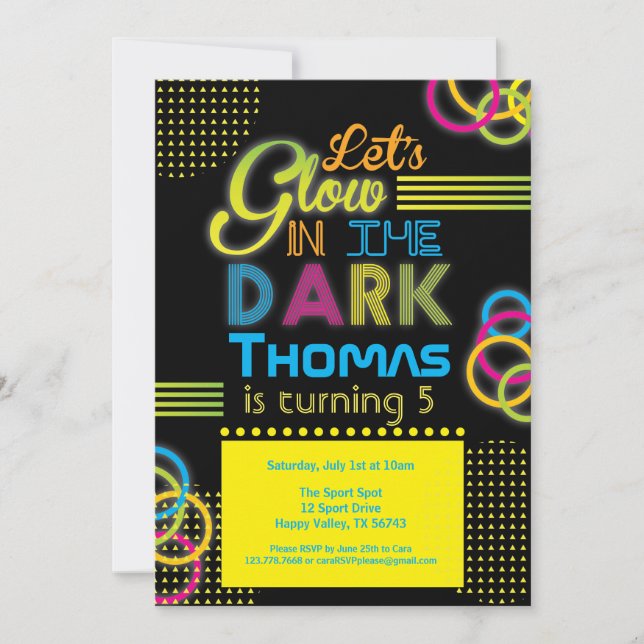 Glow party invitation. Let's glow in dark birthday Invitation (Front)