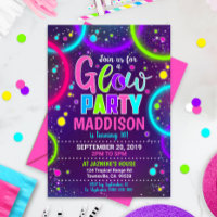 Glow Party Invitation Neon Glow in the Dark Glow