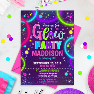 Glow Party Invitation Neon Glow in the Dark Glow