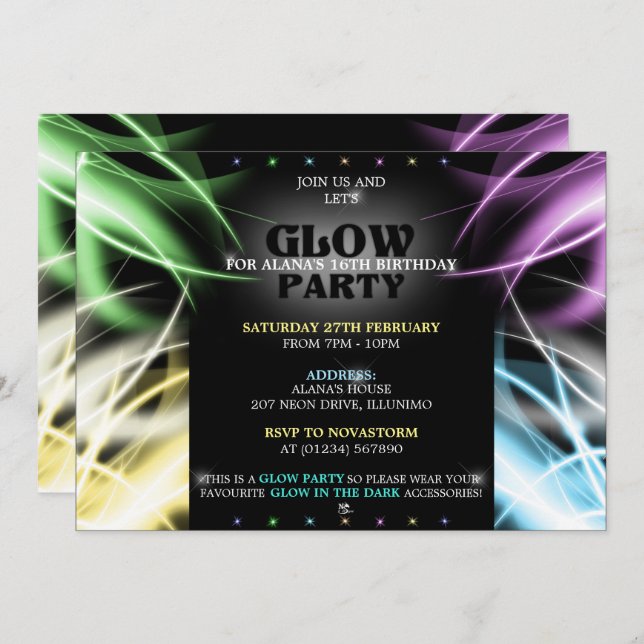 Glow party Invitations (Front/Back)