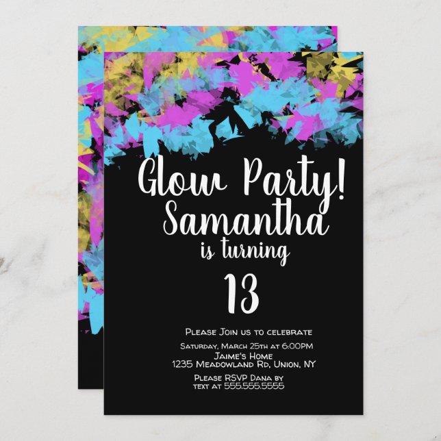 Glow Party Neon Art Birthday Party Abstract Invitation (Front/Back)