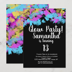 Glow Party Neon Art Birthday Party Abstract Invitation
