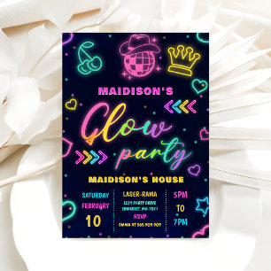 Glow Party Neon Colourful Birthday Party Invitatio Invitation