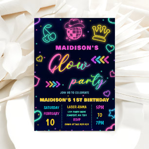 Glow Party Neon Colourful Birthday Party Invitatio Invitation