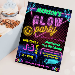Glow Party Neon Colourful Birthday Party Invitatio Invitation
