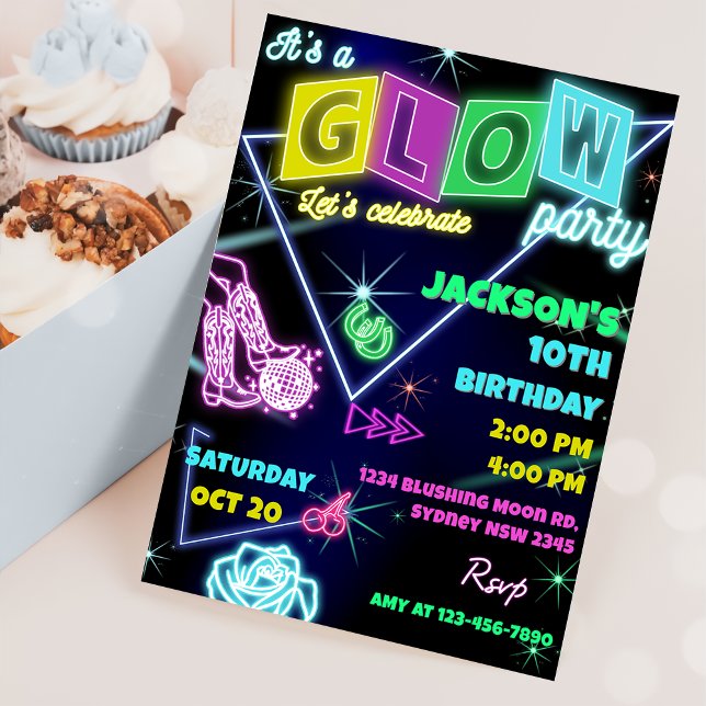 Glow Party Neon Colourful Birthday Party Invitatio Invitation (Creator Uploaded)