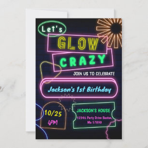 Glow Party Neon Colourful Birthday Party Invitatio Invitation