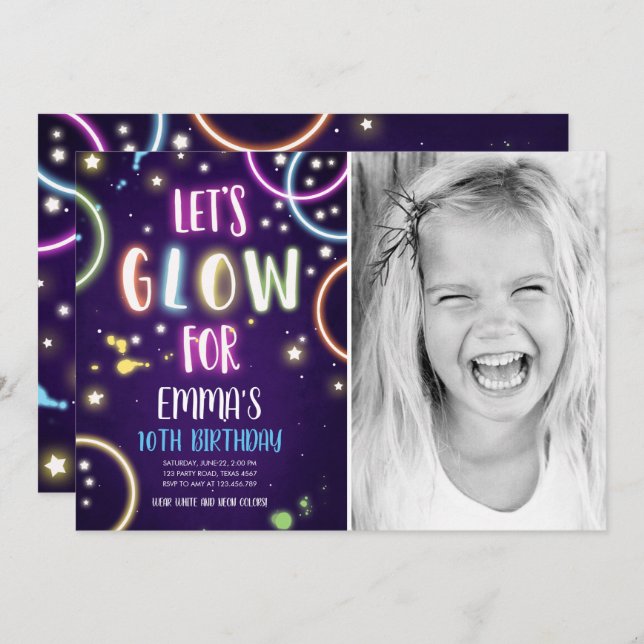 Glow Party Neon Dance Disco Birthday Invitation (Front/Back)