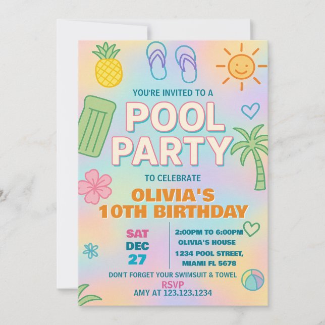 Glow Party Pool Birthday Invitation (Front)