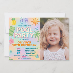 Glow Party Pool Birthday Invitation