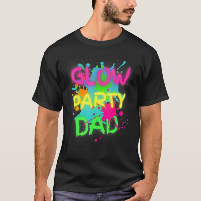 Glow Party Squad Dad Paint Splatter Glow Party Mat T-Shirt (Front)