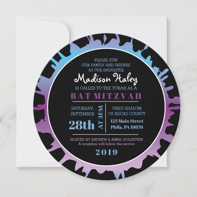 GLOW Rainbow Splash Bar Bat Mitzvah Invitation (Front)