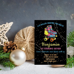 Glow & Roll Birthday bash Custom black Invitation