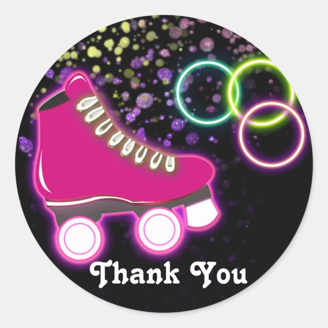 Glow Roller Skate Birthday Party Favour Sticker (Front)