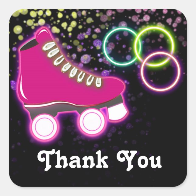 Glow Roller Skate Birthday Party Favour Sticker (Front)