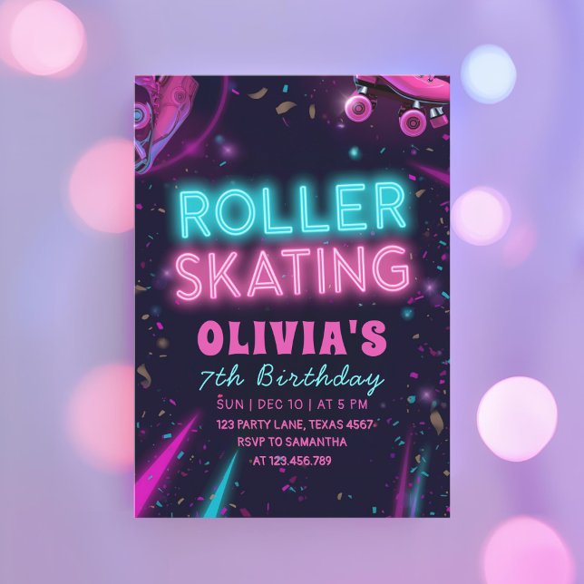 Glow Roller Skating Birthday | Neon Lights Party Invitation (Creator Uploaded)