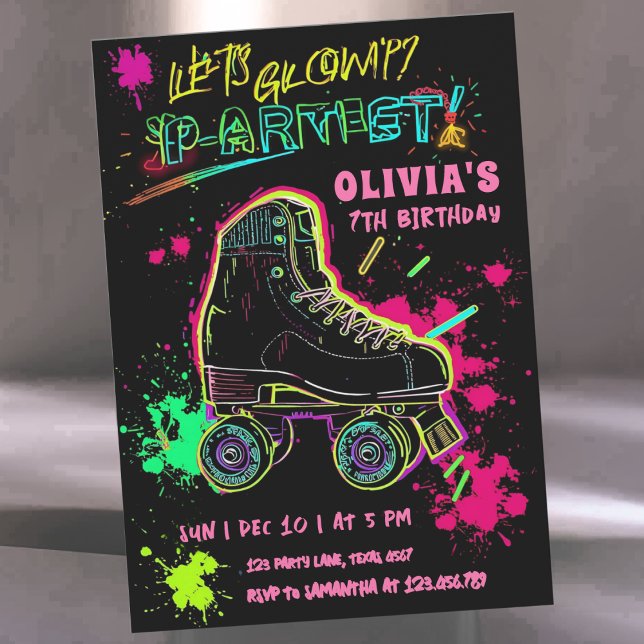 Glow Roller Skating Birthday | Neon Party Invitation (Creator Uploaded)
