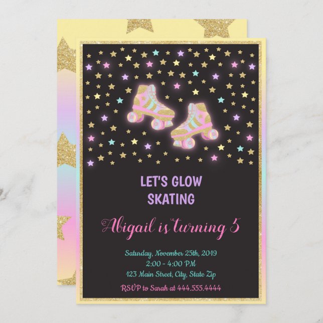 Glow Roller Skating Invitation, Roller Skating Invitation (Front/Back)