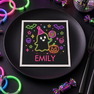 Glow Spooky Personalised Neon Ghost Halloween Napkin