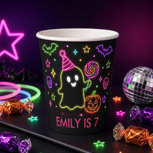 Glow Spooky Personalised Neon Ghost Halloween Paper Cups