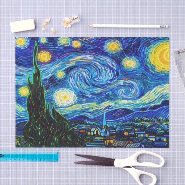 Glow Starry Night Celestial Neon Landscape Design Tissue Paper (Craft)