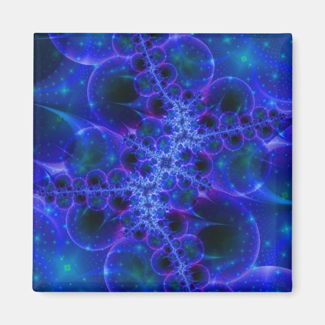 Glow Stars | Blue and White Fractal Art Magnet (Front)