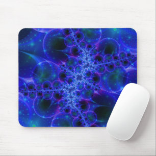 Glow Stars Blue and White Fractal Art Mouse Mat