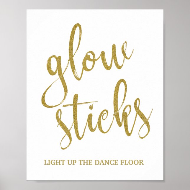 Glow Sticks Gold Glitter 8x10 Wedding Sign (Front)