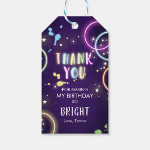 Glow thank you Neon Birthday Party Girl Favour Gift Tags