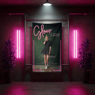 Glow The Future is Bright Fun Pink Neon Graduation Banner