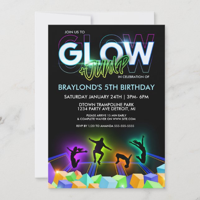 Glow Trampoline Park Party Invitation (Front)