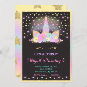 Glow Unicorn Invitation, Unicorn Invitation
