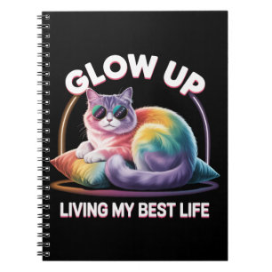 Glow Up Cat Living My Best Life Rainbow Notebook