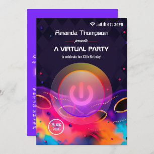 Glow Virtual Birthday Party Invitation