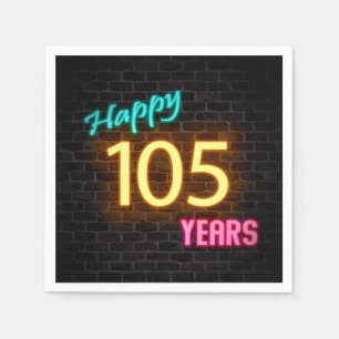 glowing 105 neon sign on brick wall napkin