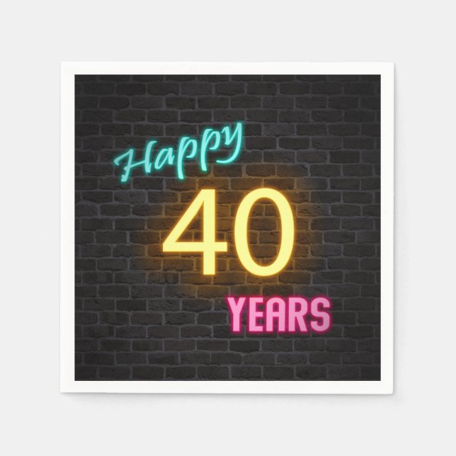 glowing 40 neon sign on brick wall napkin (Front)