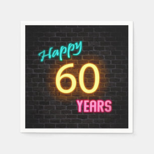 glowing 60 neon sign on brick wall napkin