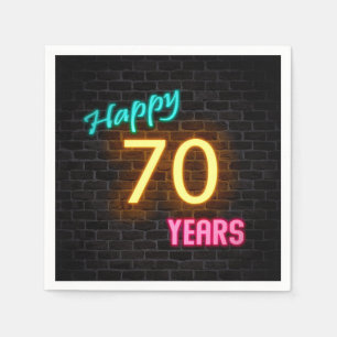 glowing 70 neon sign on brick wall napkin