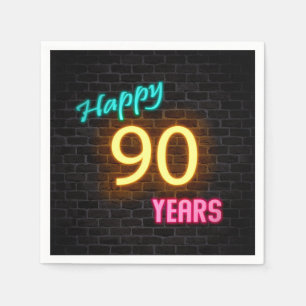 glowing 90 neon sign on brick wall napkin
