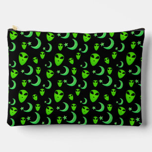 Glowing Aliens, Crescent Moon and Stars on Black Accessory Pouch