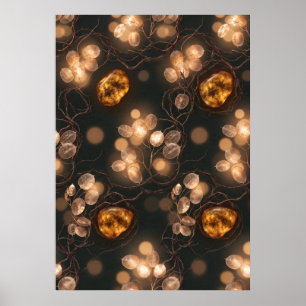 Glowing Amber Lunaria Dark Botanical Poster