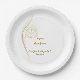 Glowing angels baptism paper plates