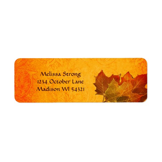 Glowing Autumn Leaves in Orange Custom Return Address Label