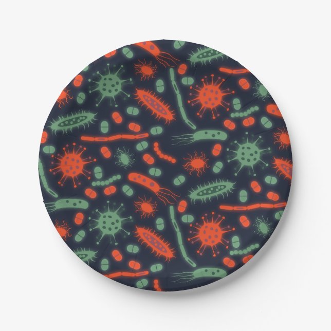 Glowing Bacteria Microorganism green red Paper Plate (Front)