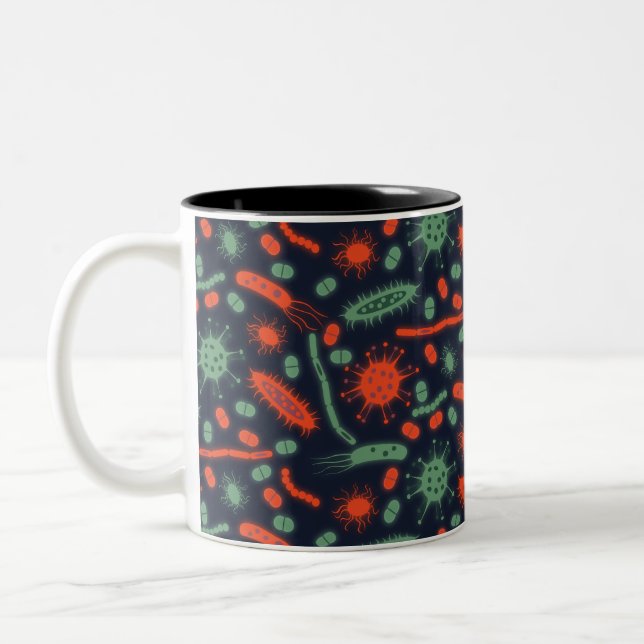 Glowing Bacteria Microorganism green red Two-Tone Coffee Mug (Left)