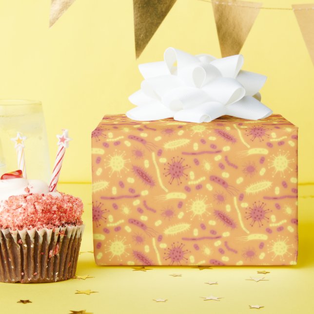Glowing Bacteria Microorganism orange Wrapping Paper (Birthday Party)