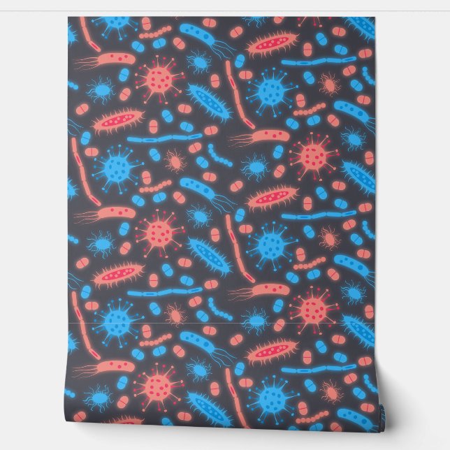 Glowing Bacteria Microorganism pink blue Wallpaper (Unrolling)