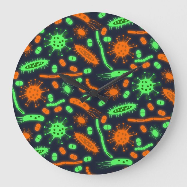 Glowing Bacteria Microorganism toxic orange green Large Clock (Front)